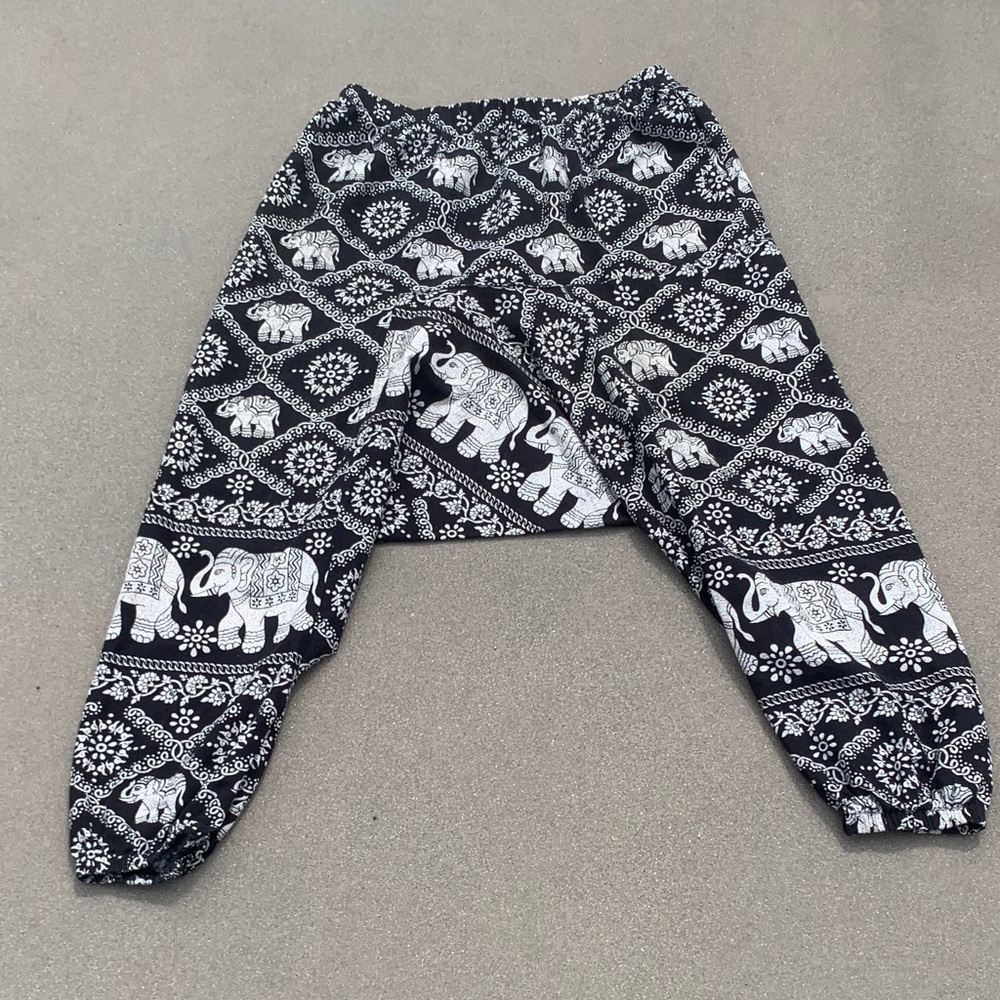 Black & White Elephant Print Harem Pants